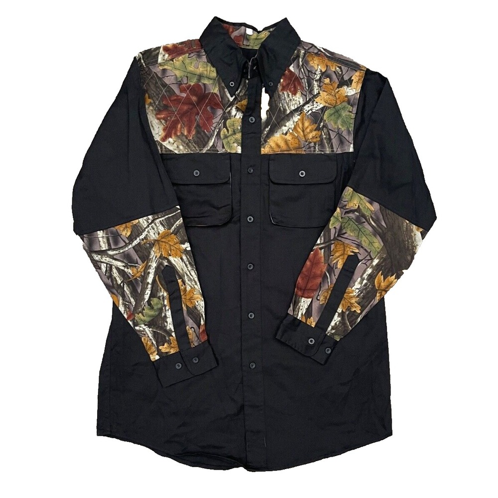 Master Sportsman‎ Camo Shirt Men's Medium Black Pockets Hunting Outdoor